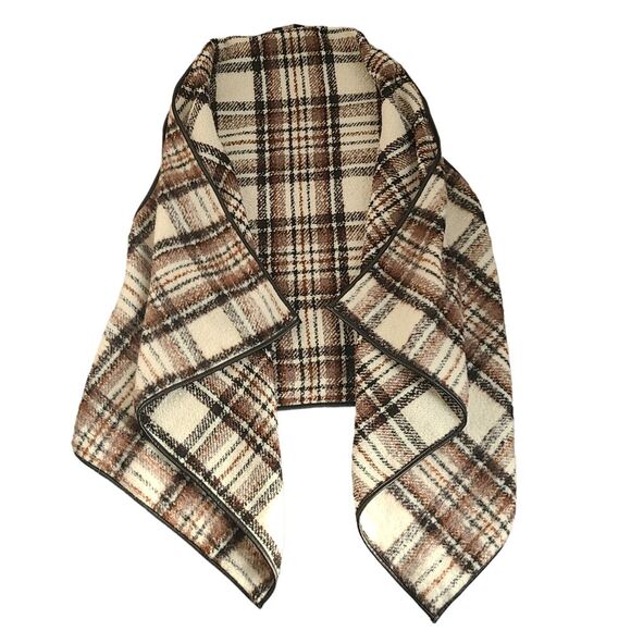ABS Allen Schwartz Womens Plaid Asymmetrical Hem Drape Open Front Cardigan Vest - Picture 1 of 8
